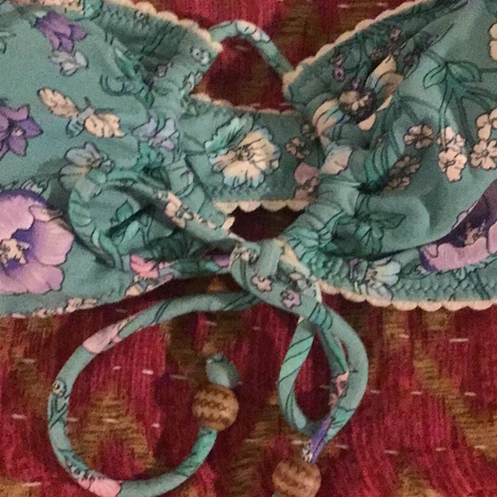 EUC SPELL Flower Child Floral Bikini Top Bandeau W TIES  Sz small - Picture 3 of 11